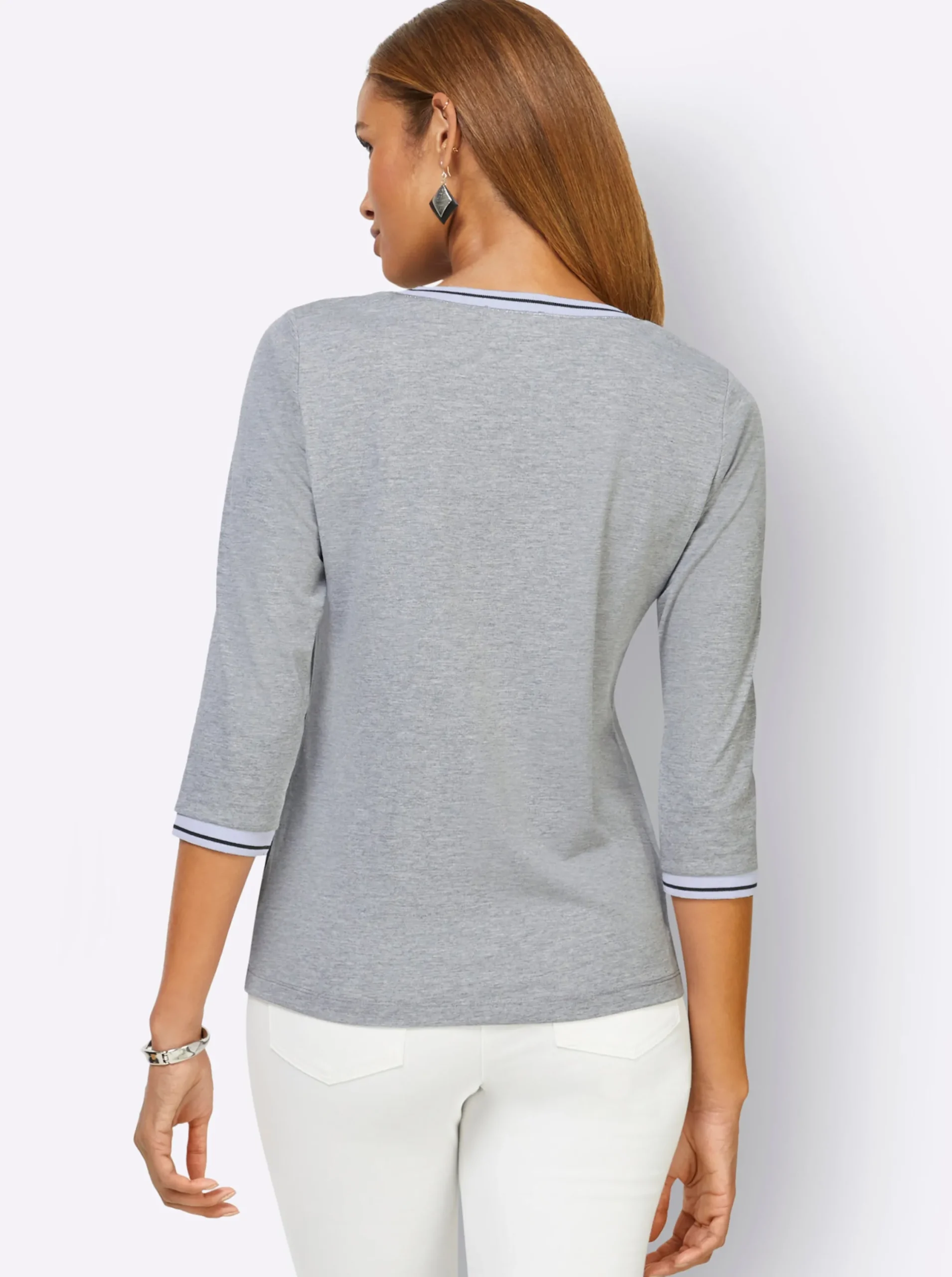 Shirts| 3/4-Arm-Shirt steingrau-weiß-bedruckt