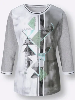 Shirts| 3/4-Arm-Shirt steingrau-weiß-bedruckt