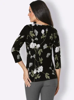 Shirts|CREATION L PREMIUM 3/4-Arm-Shirt schwarz-khaki-bedruckt