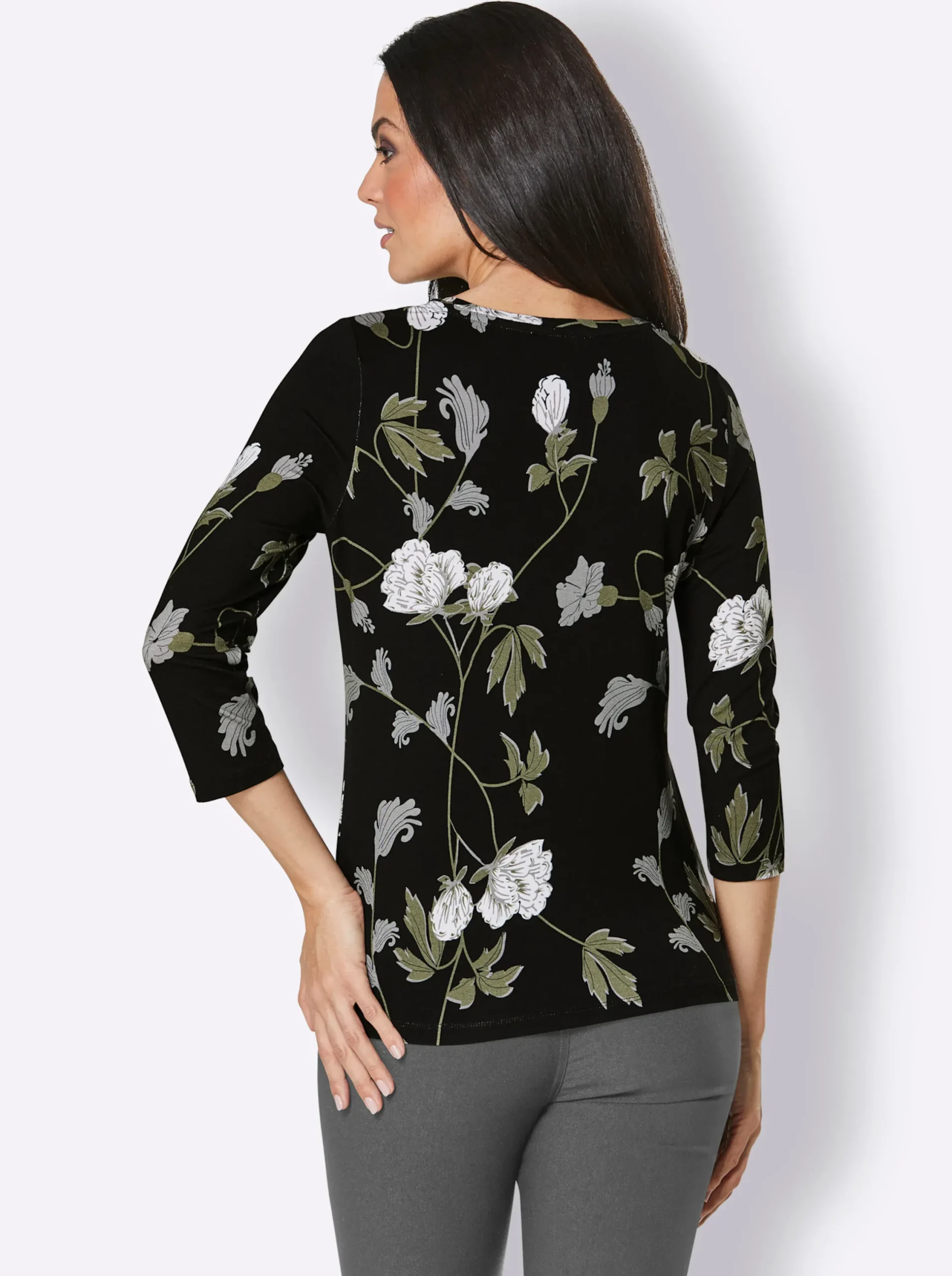 Shirts|CREATION L PREMIUM 3/4-Arm-Shirt schwarz-khaki-bedruckt