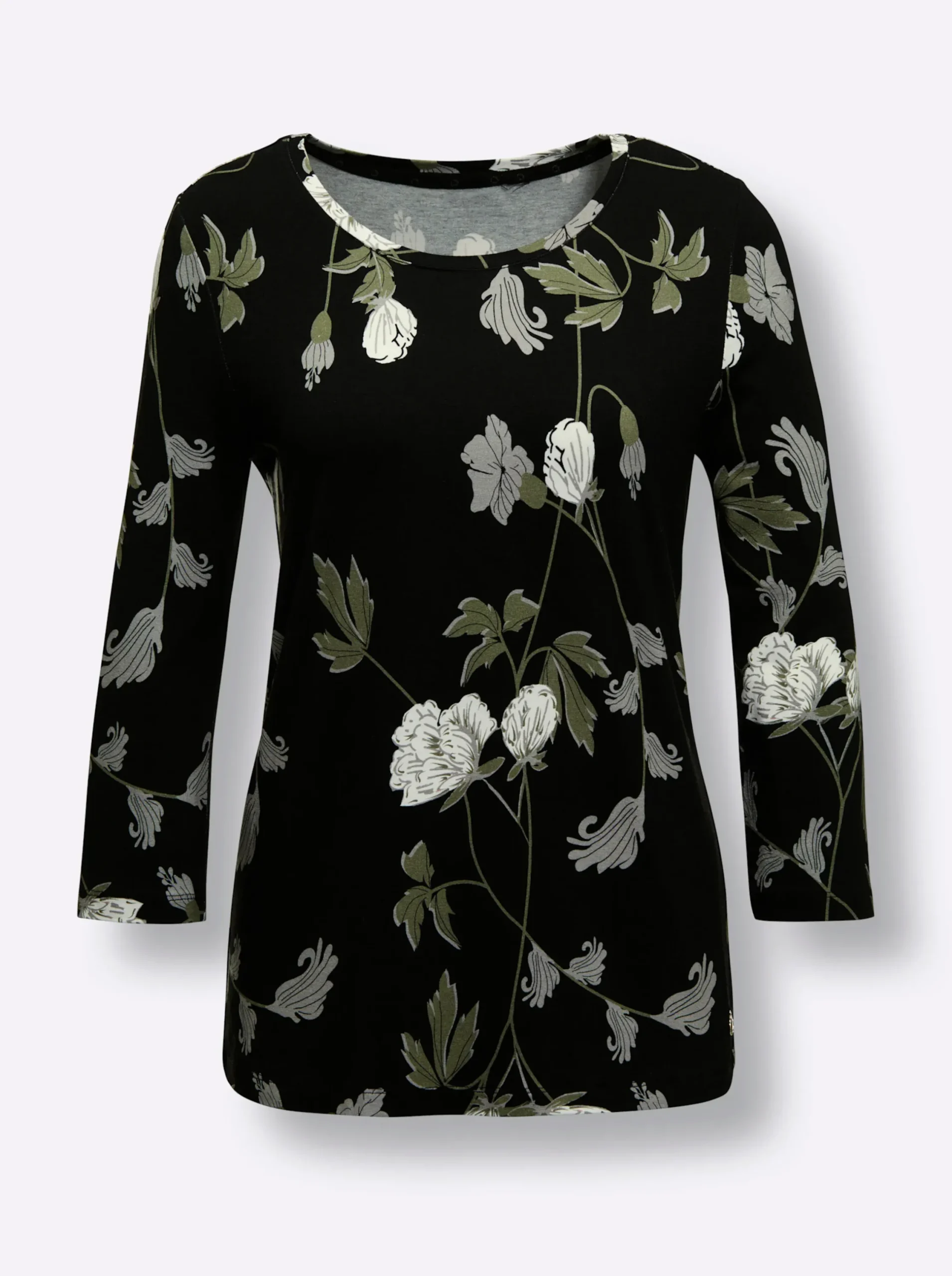 Shirts|CREATION L PREMIUM 3/4-Arm-Shirt schwarz-khaki-bedruckt