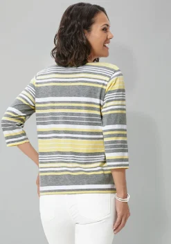 Shirts| 3/4-Arm-Shirt zitronengelb-grau-gestreift