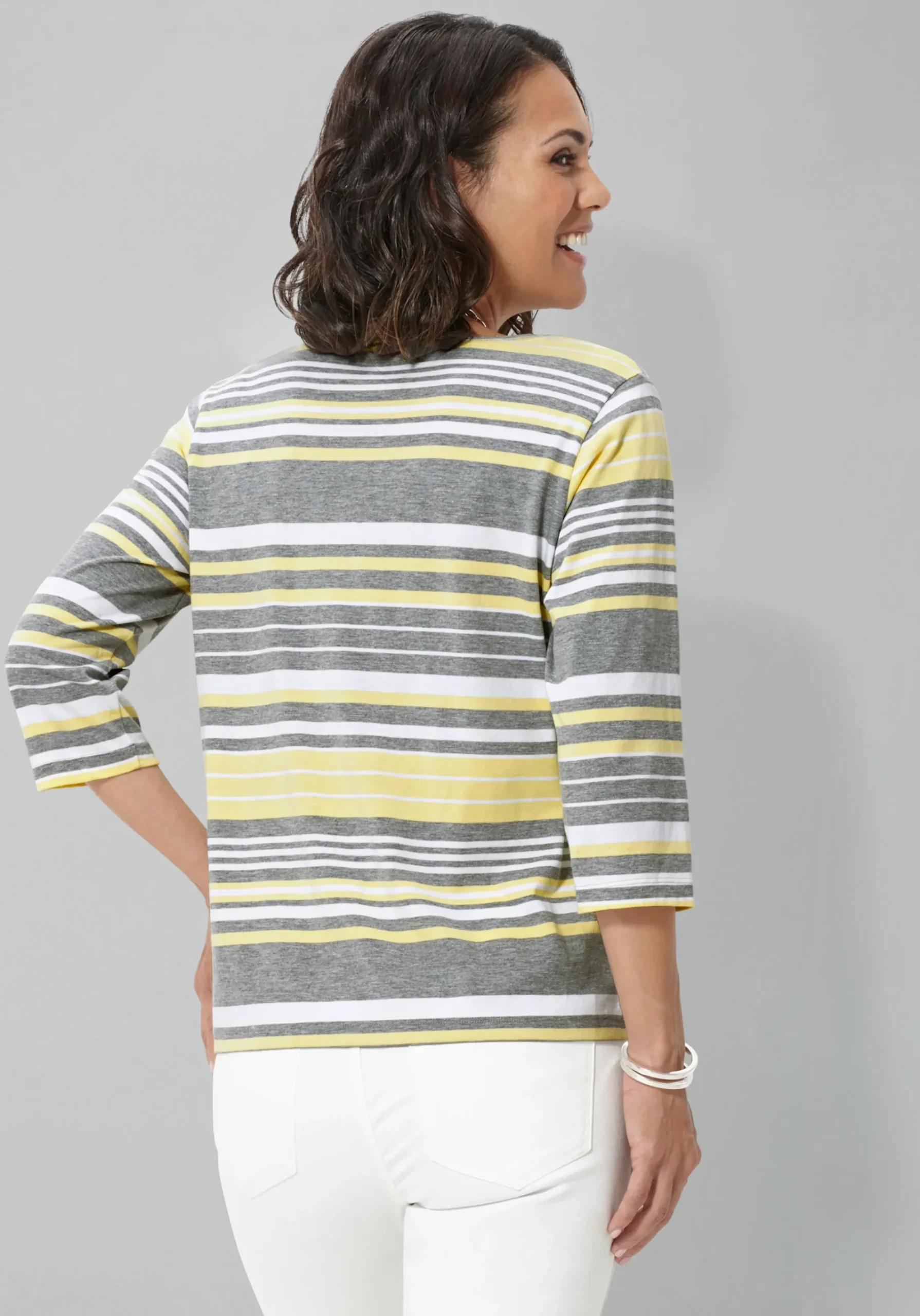 Shirts| 3/4-Arm-Shirt zitronengelb-grau-gestreift