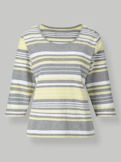 Shirts| 3/4-Arm-Shirt zitronengelb-grau-gestreift