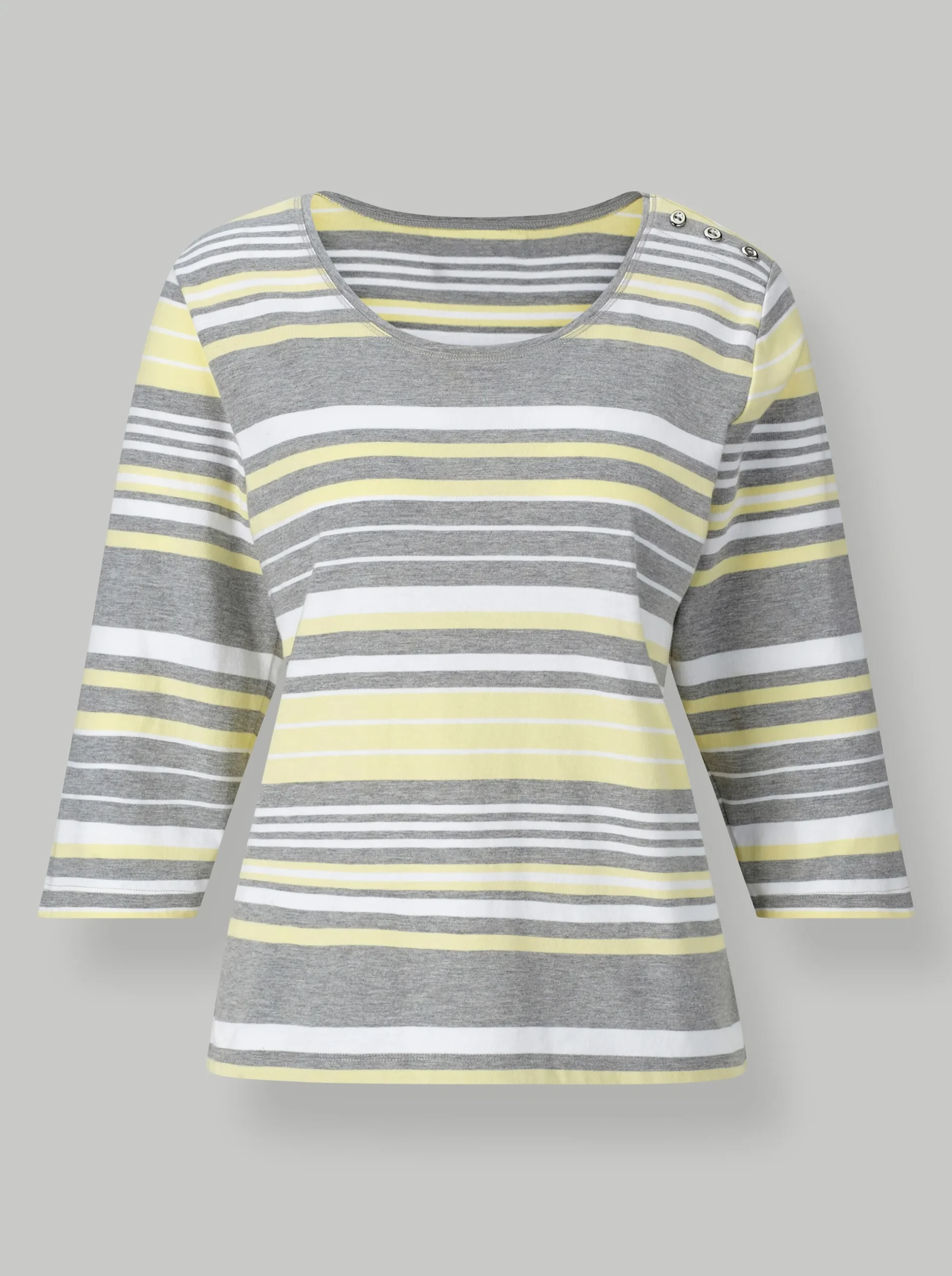Shirts| 3/4-Arm-Shirt zitronengelb-grau-gestreift