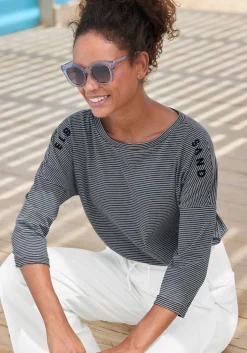 Strandmode|Shirts|Elbsand 3/4-Arm-Shirt marine-weiß