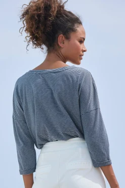 Strandmode|Shirts|Elbsand 3/4-Arm-Shirt marine-weiß