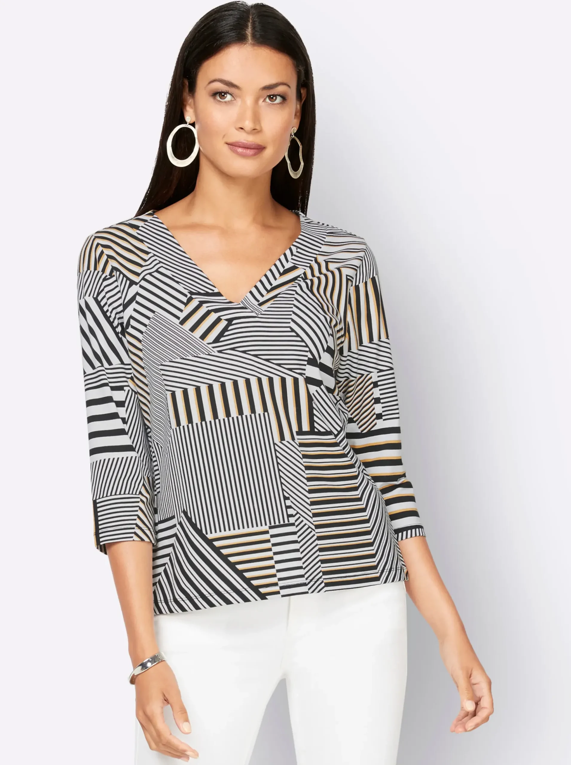 Shirts| 3/4-Arm-Shirt schwarz-weiß-bedruckt