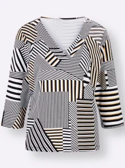 Shirts| 3/4-Arm-Shirt schwarz-weiß-bedruckt
