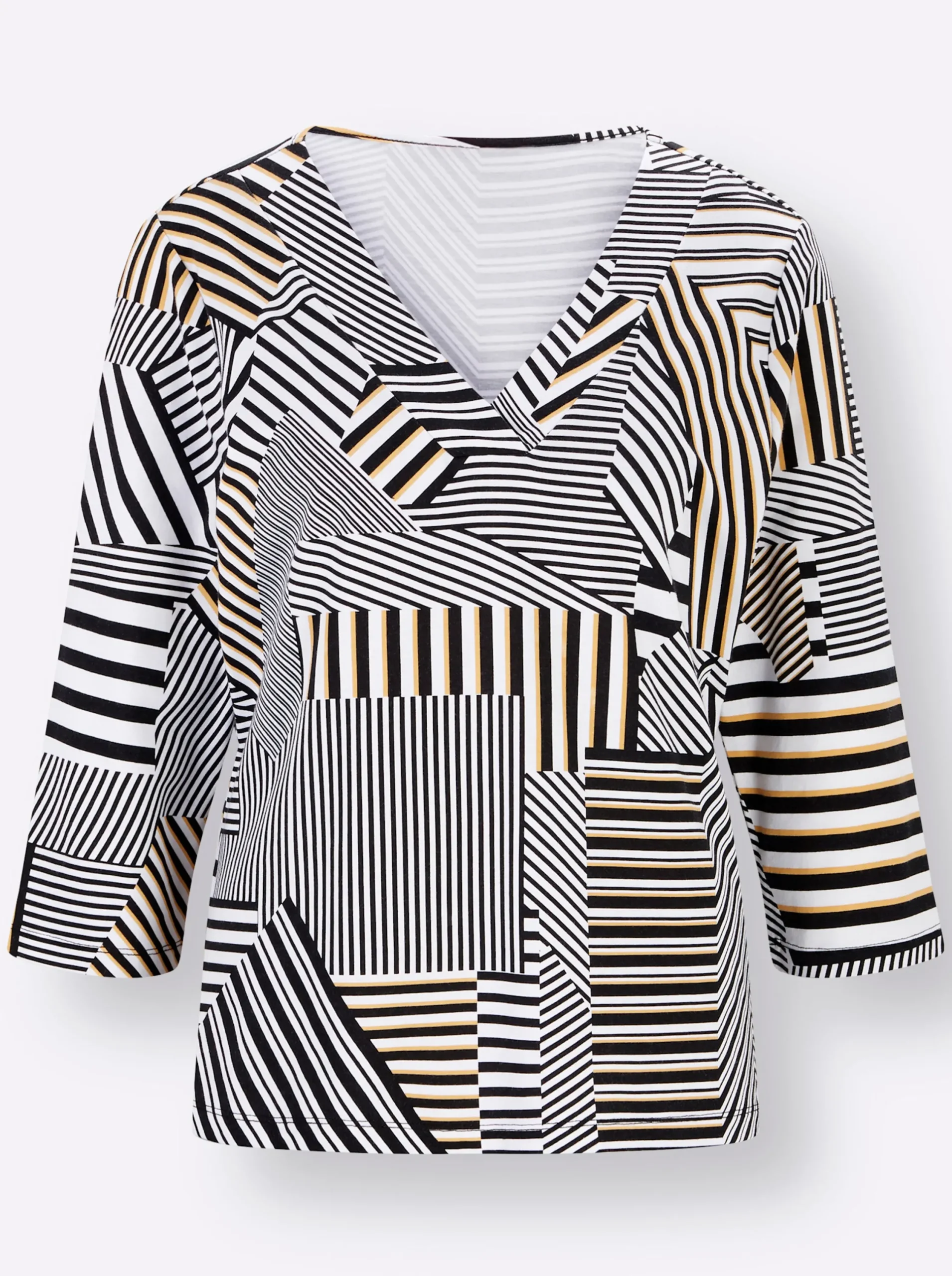 Shirts| 3/4-Arm-Shirt schwarz-weiß-bedruckt