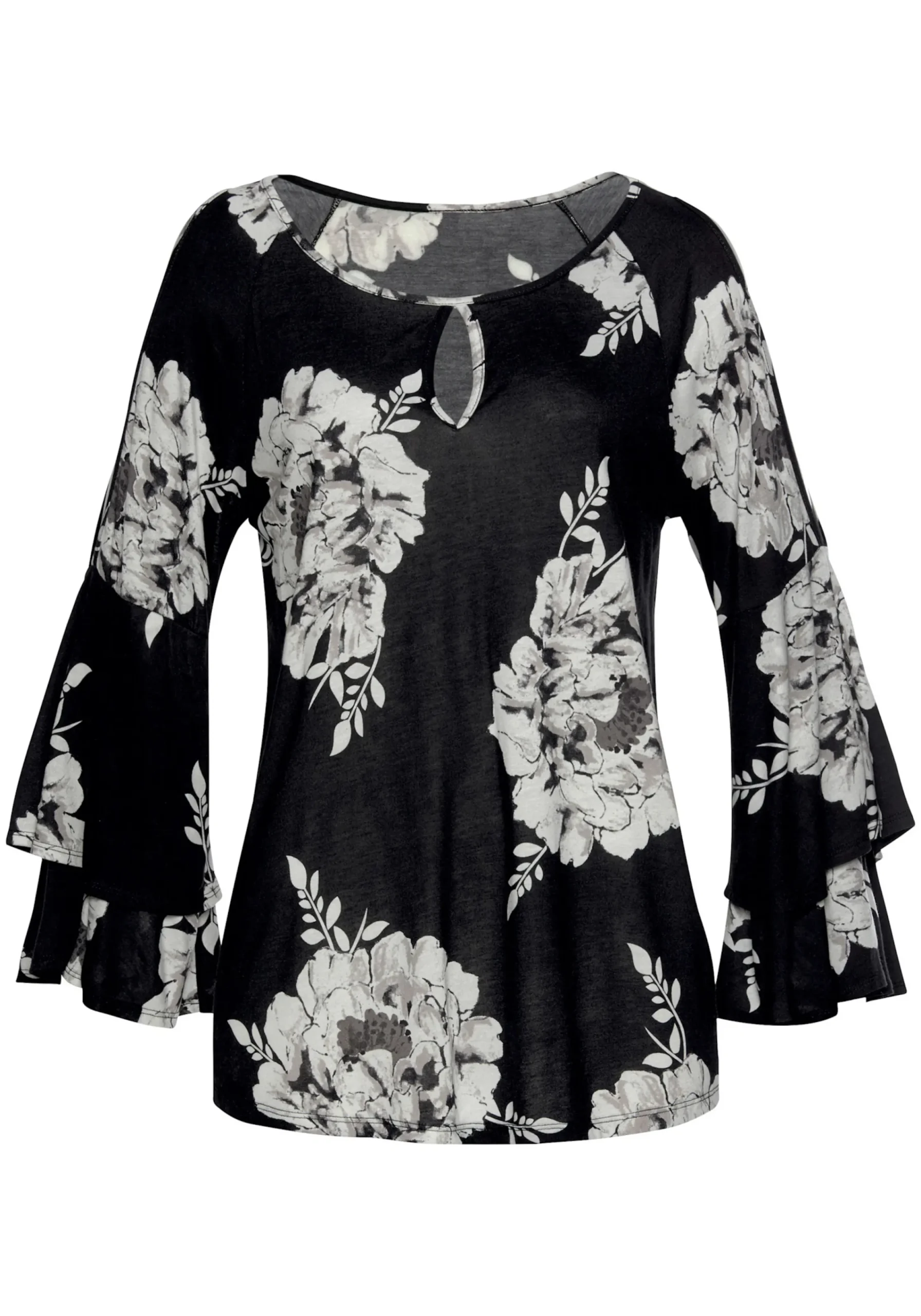 Strandmode|Shirts|LASCANA 3/4-Arm-Shirt schwarz-weiß-bedruckt