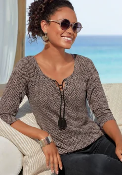 Strandmode|LASCANA 3/4-Arm-Shirt schwarzbedruckt,schwarzuni