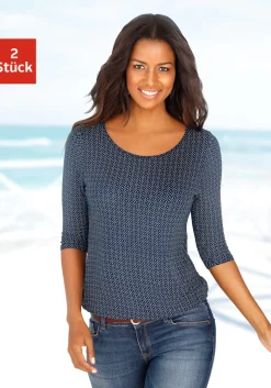 Strandmode|LASCANA 3/4-Arm-Shirt navy-gemustert,schwarz