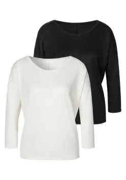 Strandmode|LASCANA 3/4-Arm-Shirt creme,schwarz