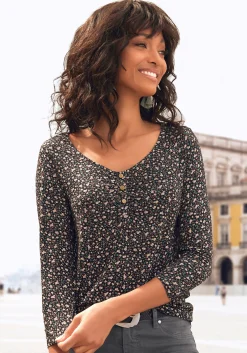 Strandmode|Vivance 3/4-Arm-Shirt rose-bedruckt,schwarz-bedruckt