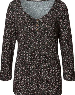 Strandmode|Vivance 3/4-Arm-Shirt rose-bedruckt,schwarz-bedruckt
