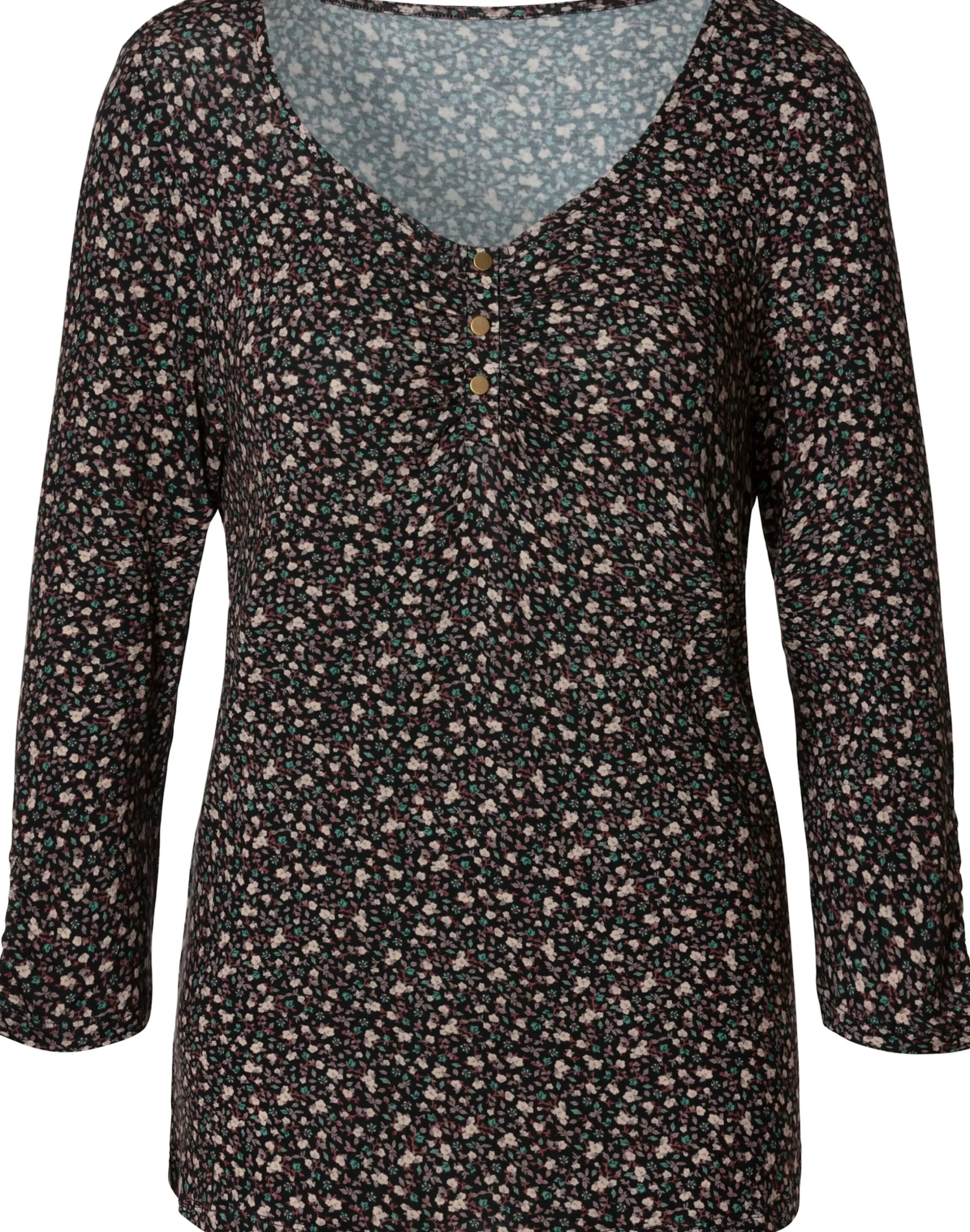 Strandmode|Vivance 3/4-Arm-Shirt rose-bedruckt,schwarz-bedruckt