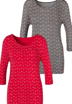 Shirts|LASCANA 3/4-Arm-Shirt rot,dunkelgrau