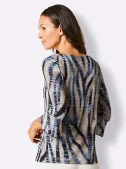 Shirts|CREATION L PREMIUM 3/4-Arm-Shirt im hochwertigen Digitaldruck champagner-marine-bedruckt