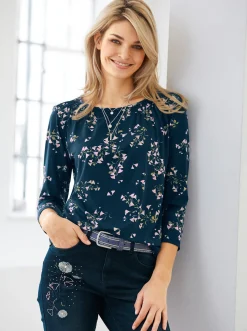 Shirts|heine 3/4-Arm-Shirt in Viskose-Qualität dunkelblau-puder-bedruckt