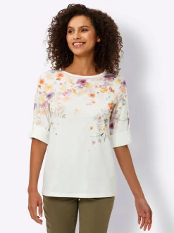 Shirts|heine 3/4-Arm-Shirt mit Blumen-Print ecru-orange-bedruckt