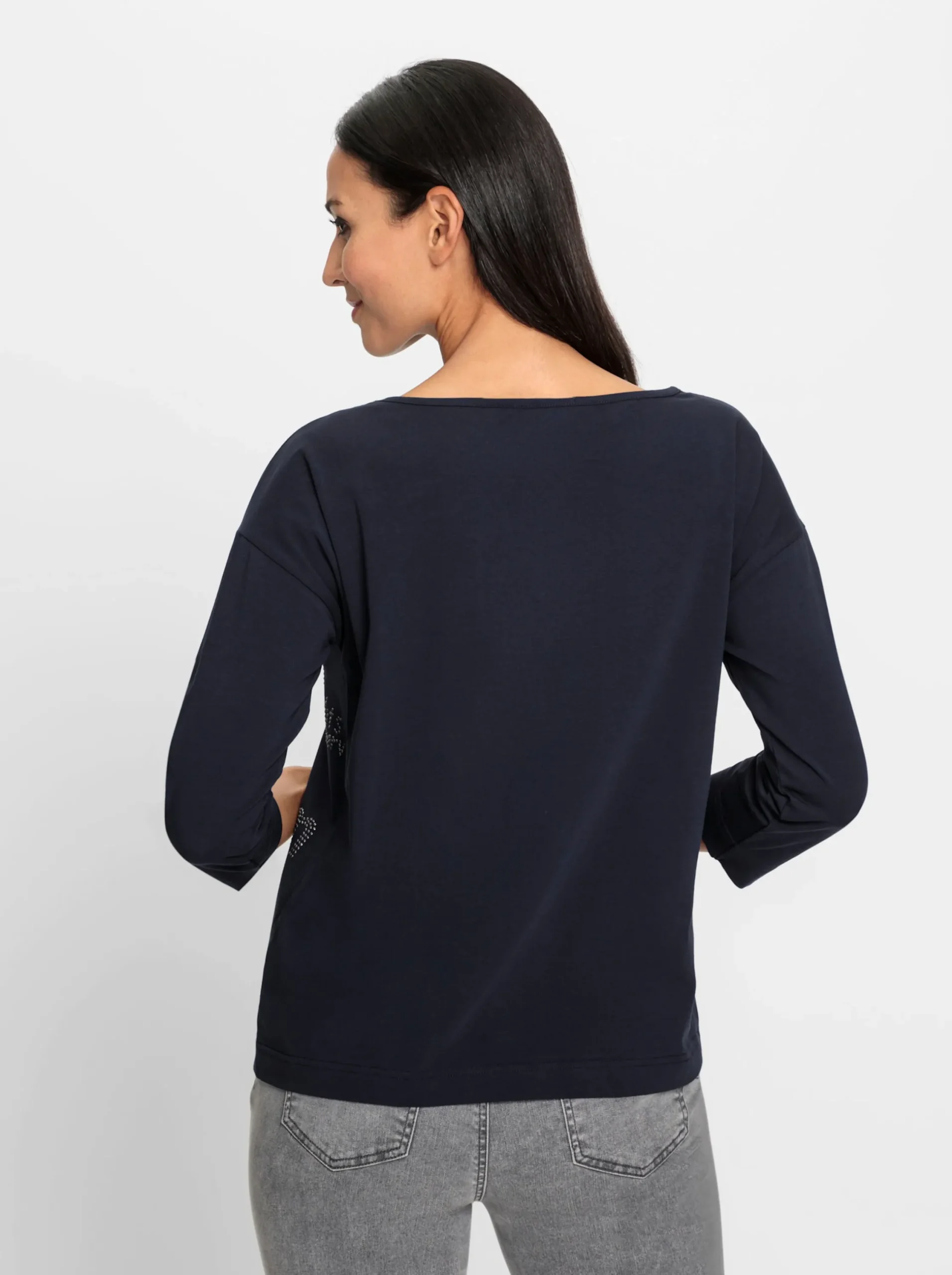 Shirts|heine 3/4-Arm-Shirt mit Glitzersteinchen-Schriftzug marine