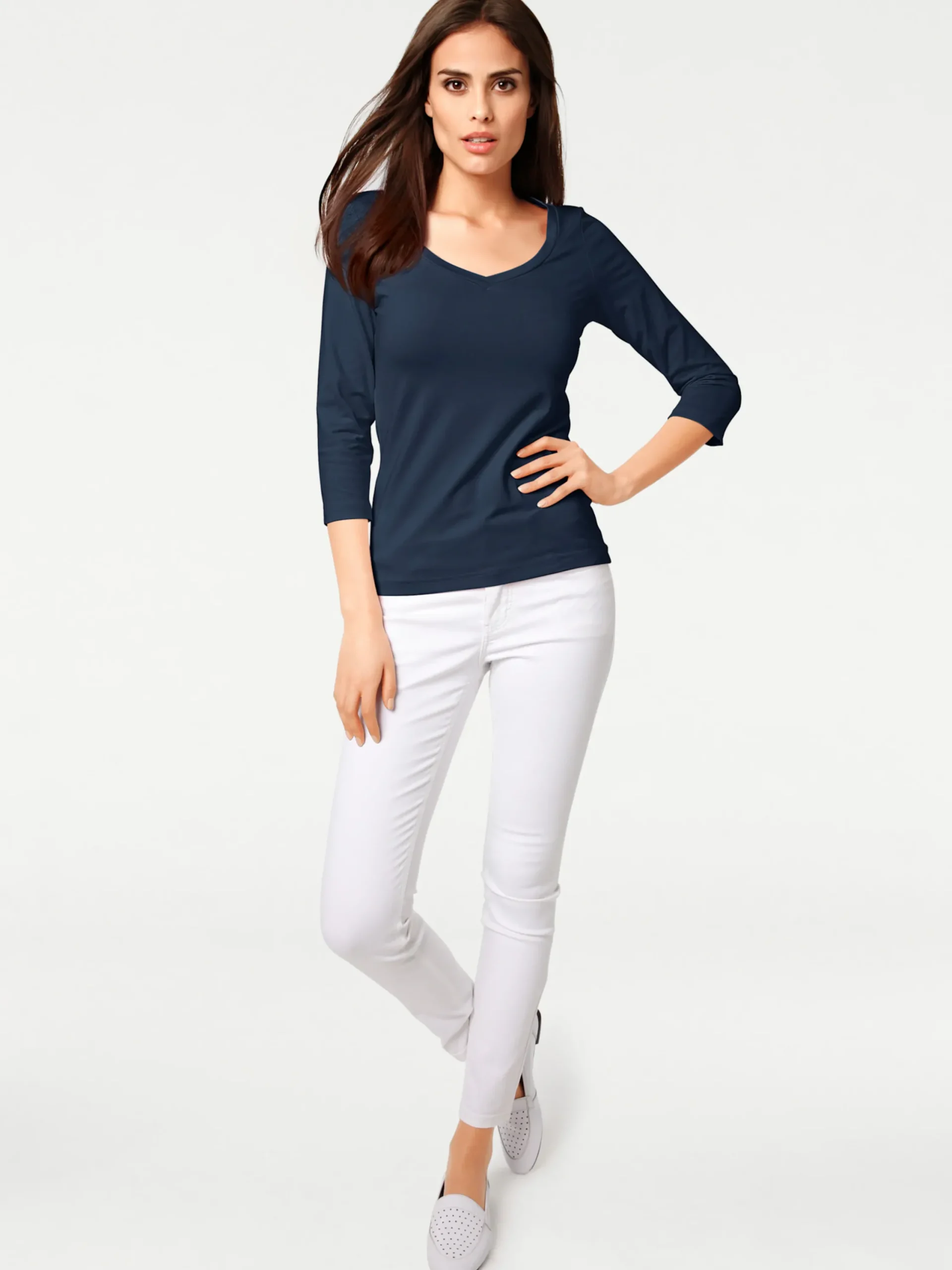 Shirts|heine 3/4-Arm-Shirt mit Herz-Ausschnitt marine