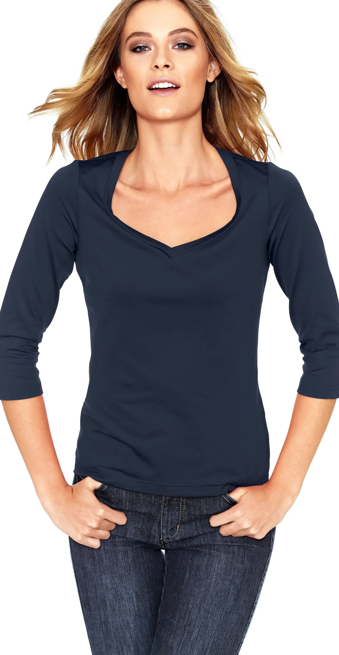 Shirts|heine 3/4-Arm-Shirt mit Herz-Ausschnitt marine