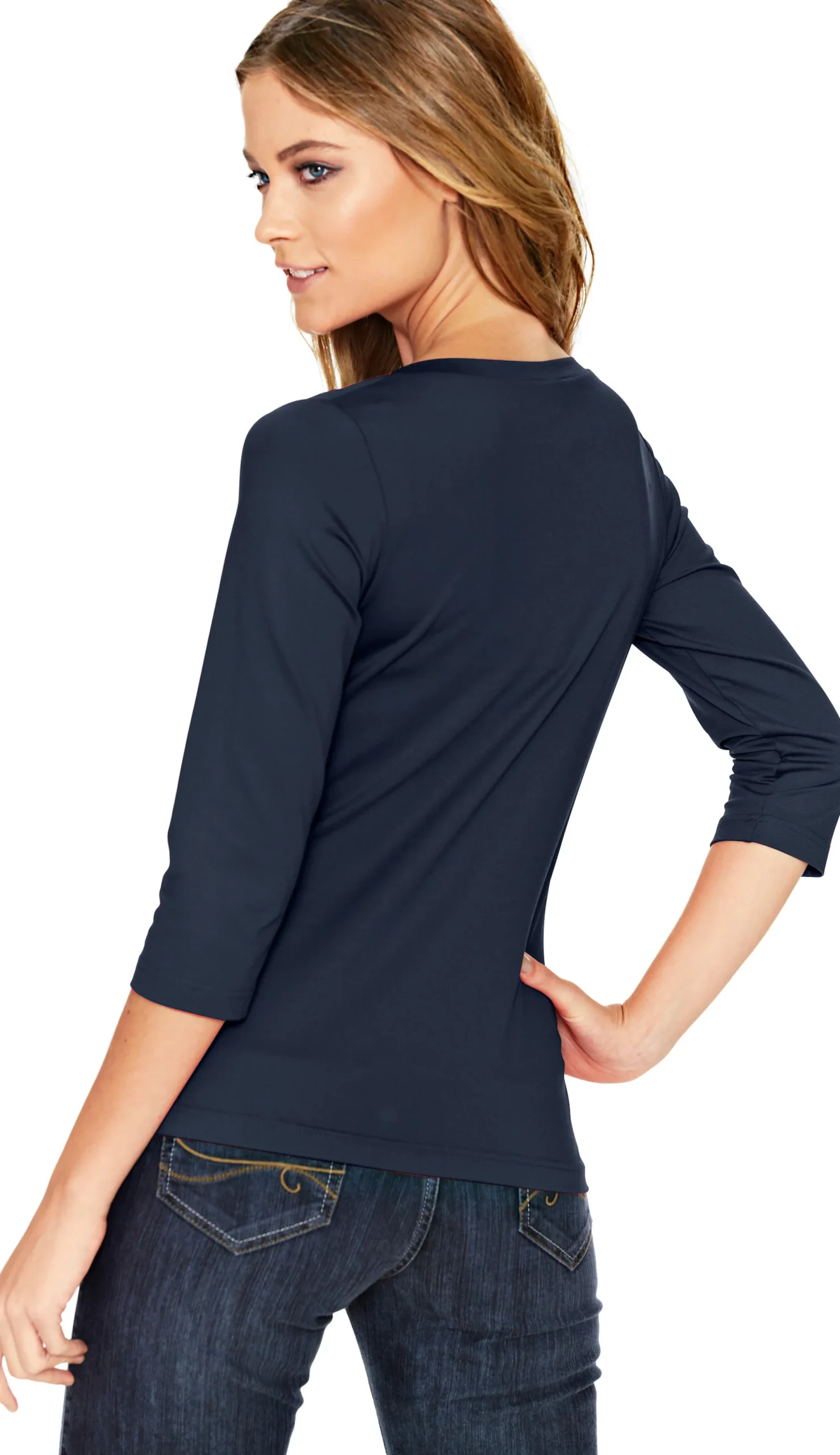 Shirts|heine 3/4-Arm-Shirt mit Herz-Ausschnitt marine
