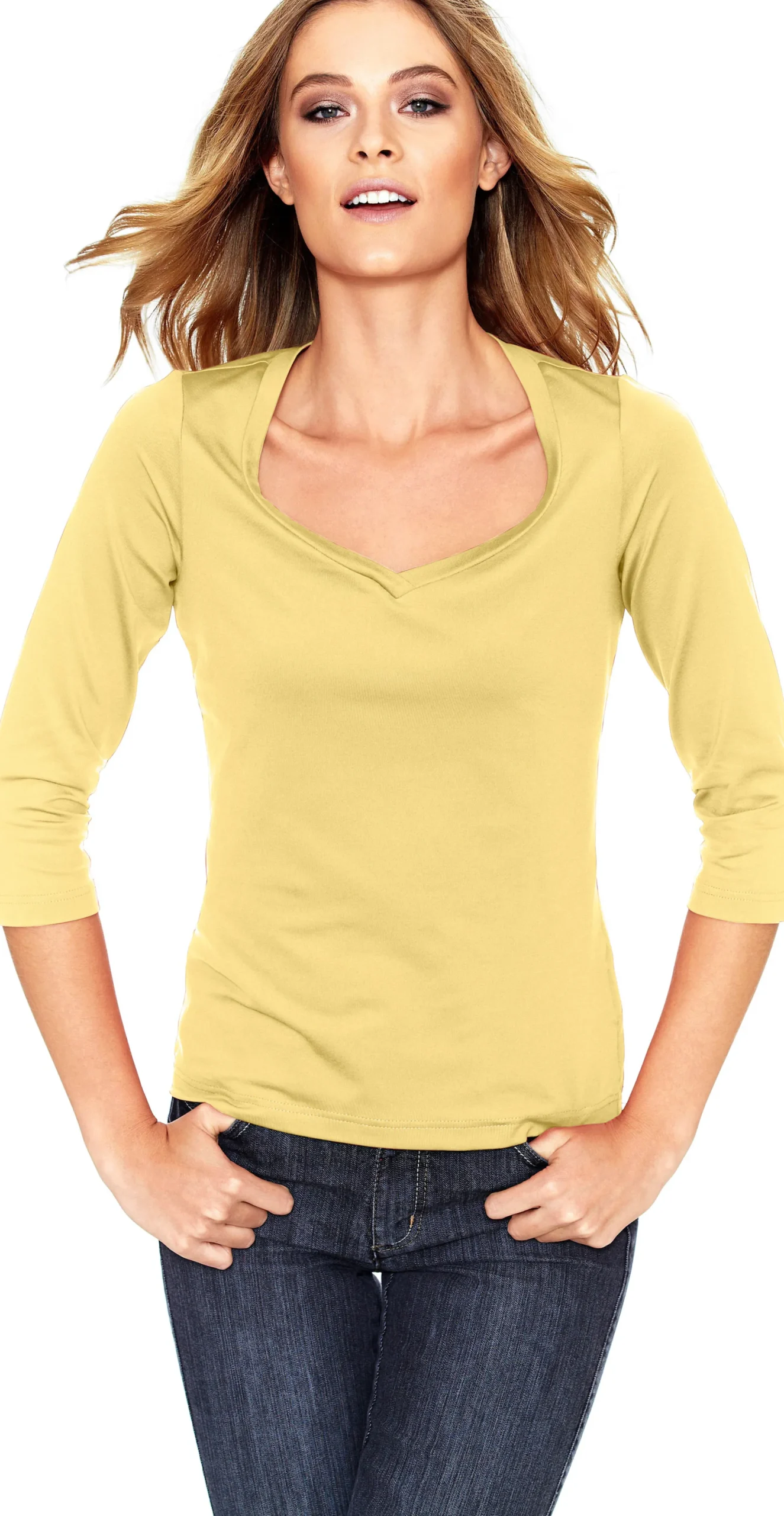 Shirts|heine 3/4-Arm-Shirt mit Herz-Ausschnitt gelb
