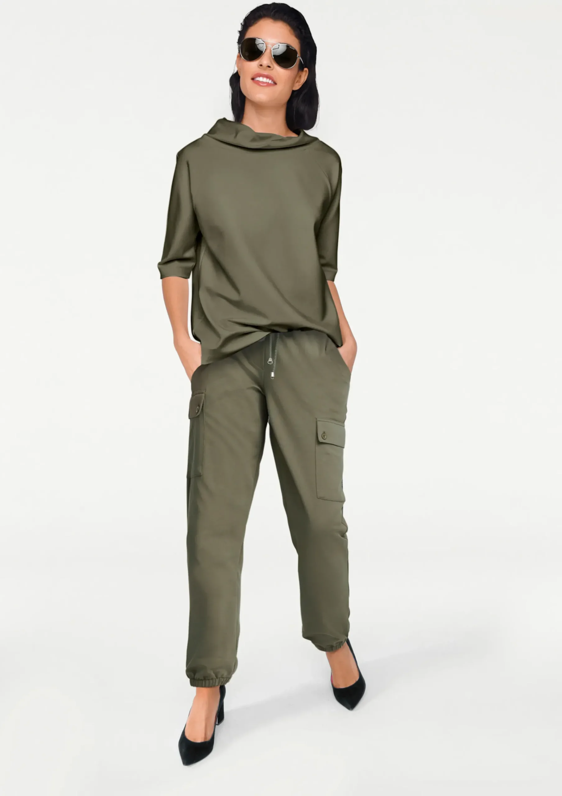 Strandmode|Shirts|heine 3/4-Arm-Shirt mit längerem Rücken khaki