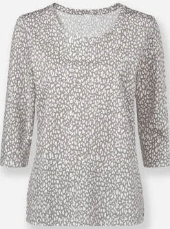 Shirts| 3/4-Arm-Shirt mit Minimal-Druck weiß-grau-bedruckt