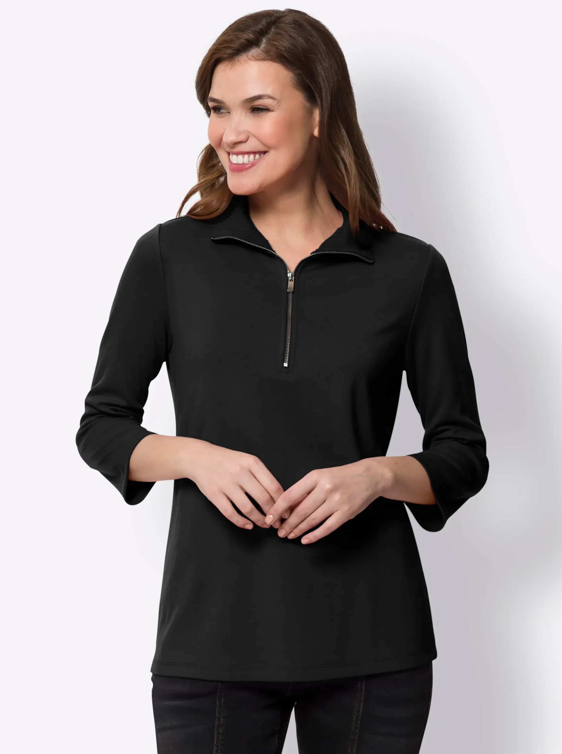 Shirts|heine 3/4-Arm-Shirt mit Reißverschluss schwarz