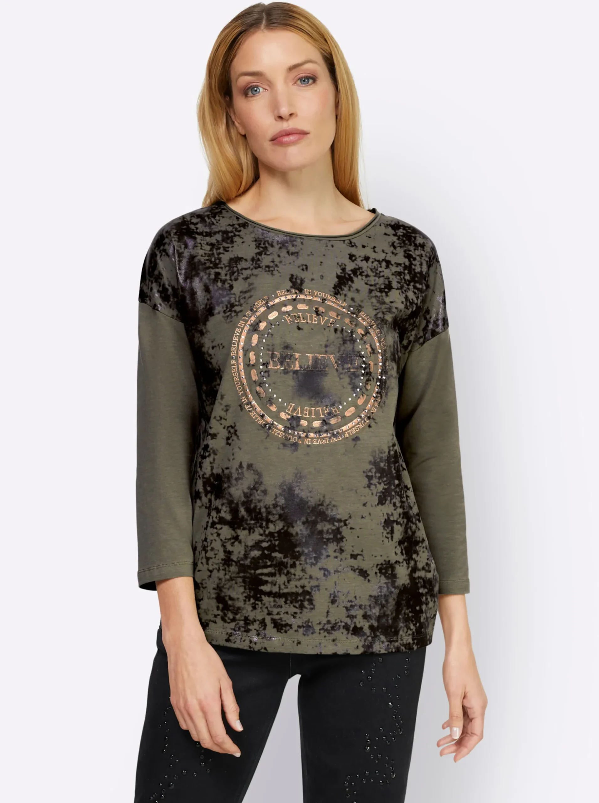 Shirts|heine 3/4-Arm-Shirt mit Stickerei-Motiv khaki