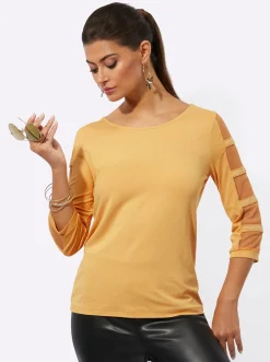Shirts| 3/4-Arm-Shirt mit transparenten Einsätzen ocker