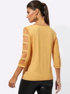 Shirts| 3/4-Arm-Shirt mit transparenten Einsätzen ocker