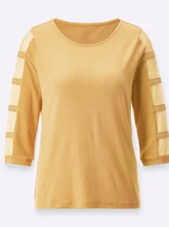 Shirts| 3/4-Arm-Shirt mit transparenten Einsätzen ocker