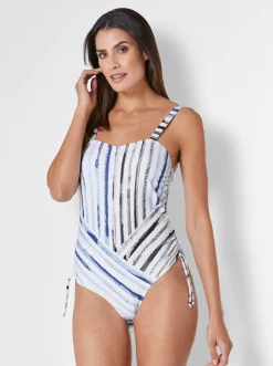 Badeanzüge|feel good Badeanzug himmelblau-grau-gestreift