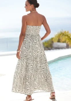 Strandkleider|Kleider|LASCANA Bandeaukleid khaki-beigebedruckt