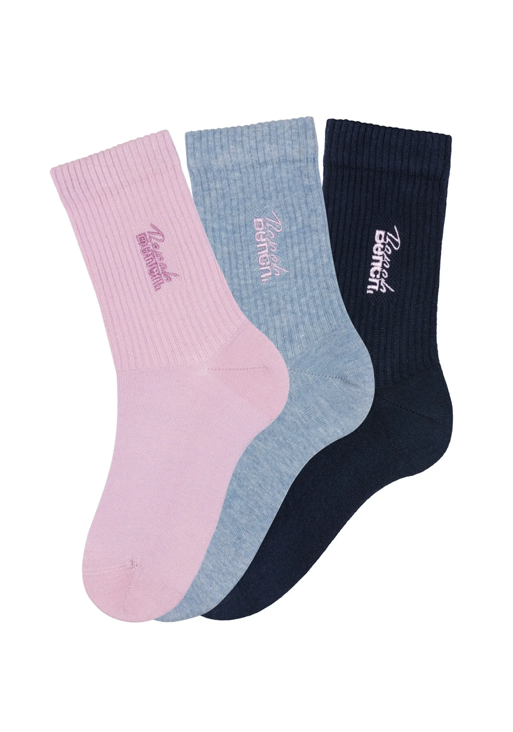 Strümpfe & Socken|Bench. Basicsocken 1xmarine,1xhellblau-meliert,1xrosa