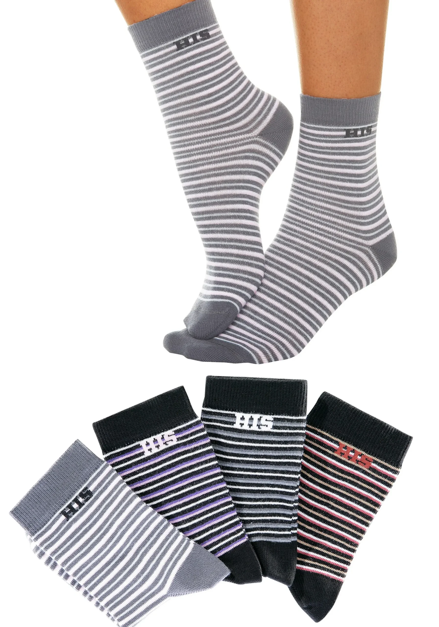 Strümpfe & Socken|H.I.S Basicsocken grau-schwarz,dunkelgrau-schwarz,hellgrau,rot-schwarz