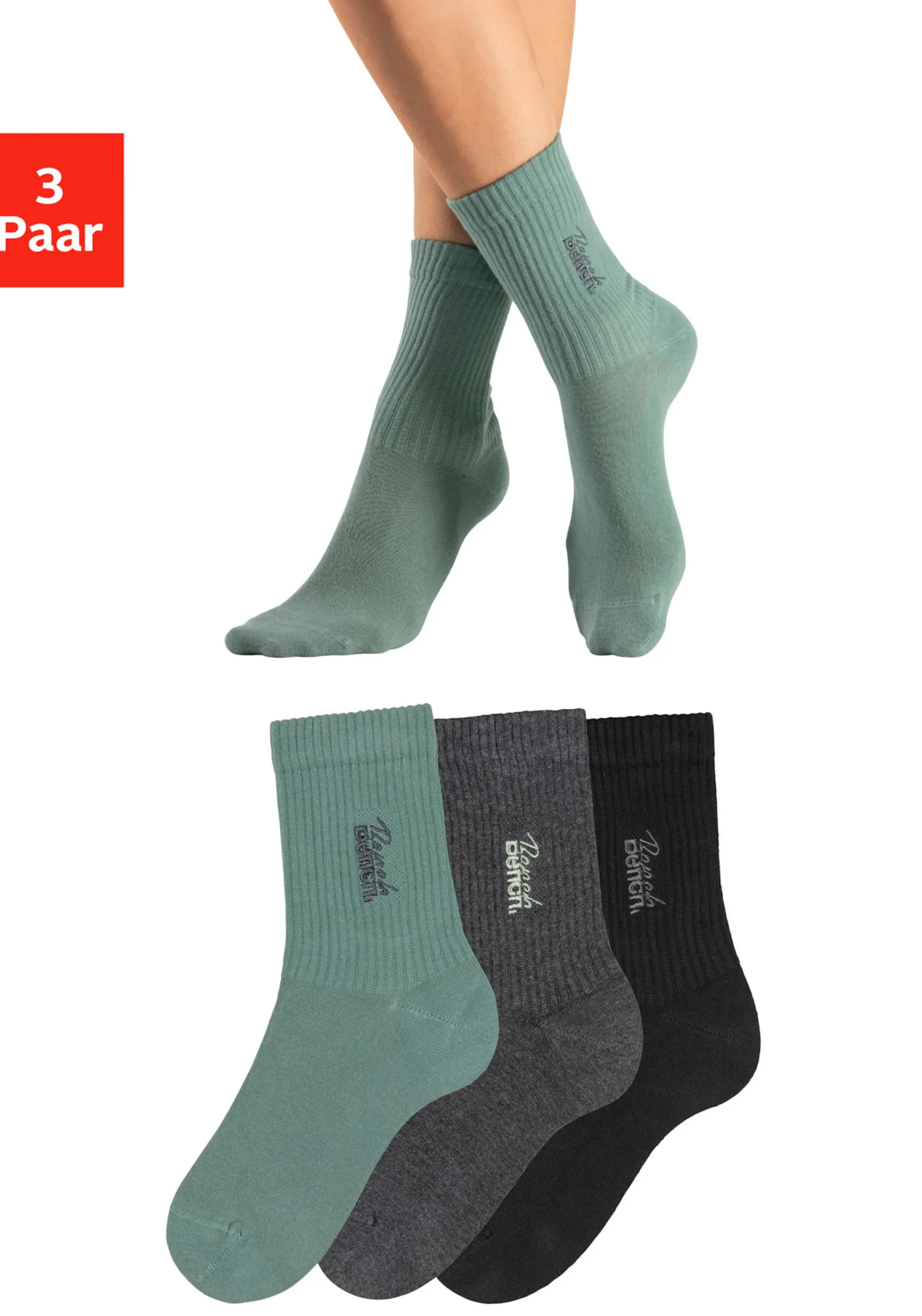 Strümpfe & Socken|Bench. Basicsocken 1xschwarz,1xanthrazit-meliert,1xpistazie