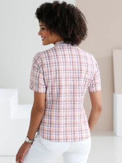 Blusen| Baumwollbluse aus Seersucker grapefruit-kariert