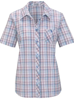 Blusen| Baumwollbluse aus Seersucker jeansblau-kariert
