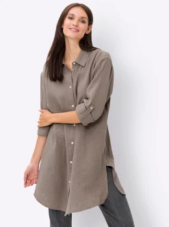 Blusen|heine Baumwollbluse in Musselin-Qualität taupe