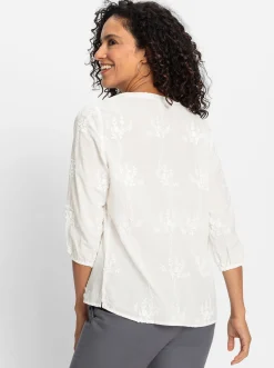 Blusen| Baumwollbluse mit 3D-Blütenstickerei ecru