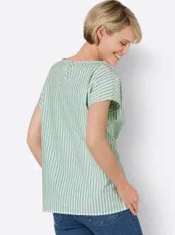 Blusen| Baumwollbluse mit garngefärbten Streifen eucalyptus-gestreift