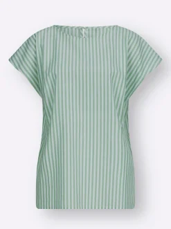 Blusen| Baumwollbluse mit garngefärbten Streifen eucalyptus-gestreift