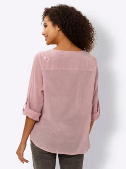 Blusen|heine Baumwollbluse mit Lochstickerei rosenquarz
