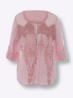 Blusen|heine Baumwollbluse mit Lochstickerei rosenquarz